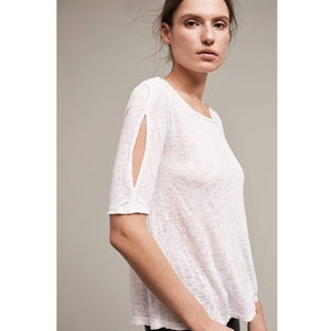 NEW Anthropologie White Carter Textured Tee Velvet by Graham & Spencer Sz Large