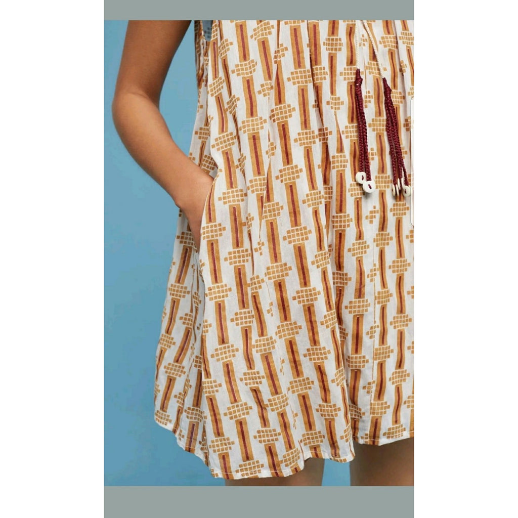 Anthropologie Shrita Tunic Dress by Kopal MAIZE/BROWN Retail $148 XS
