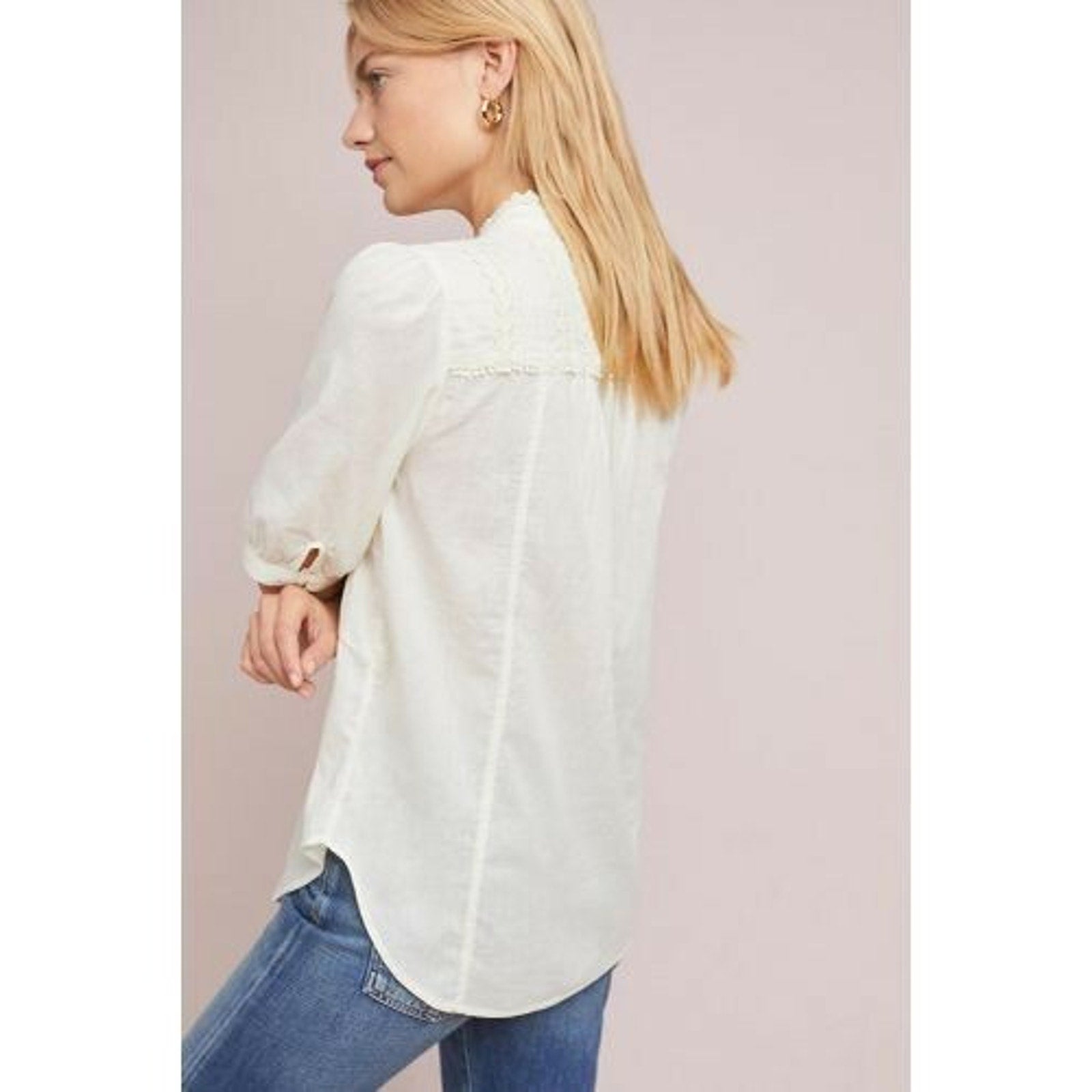 NEW Anthropologie Beatrice Lace-Trimmed Blouse by Feather bone Size 2