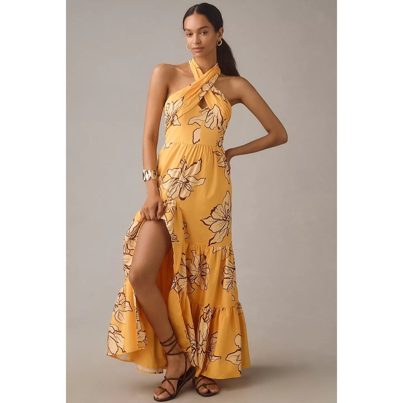 Anthropologie Hutch Floral Halter Maxi Dress $298 SIZE 8 Maize