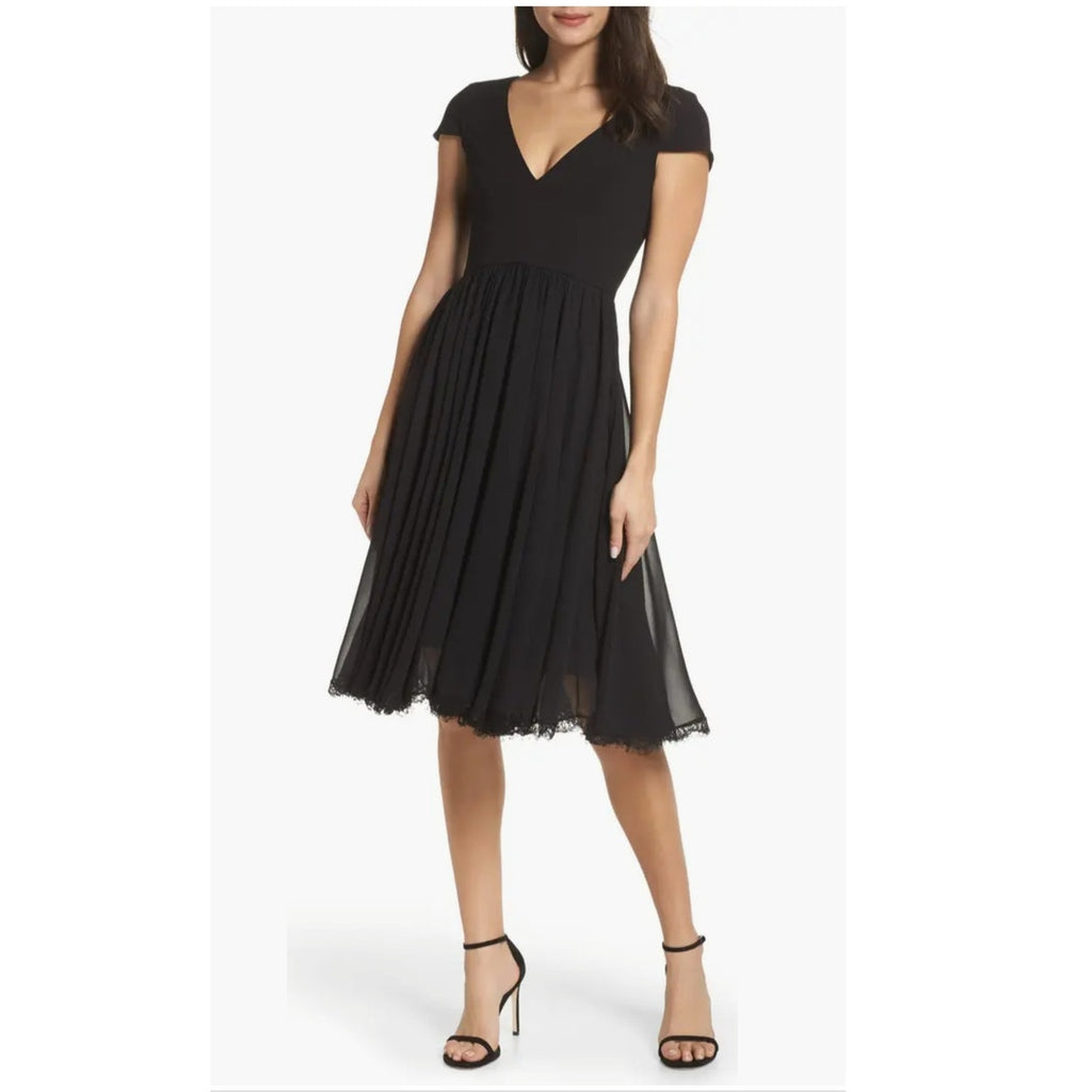 New Dress the Population Corey Dress $198 XS Black LBD Midi Sultry Evening Wear