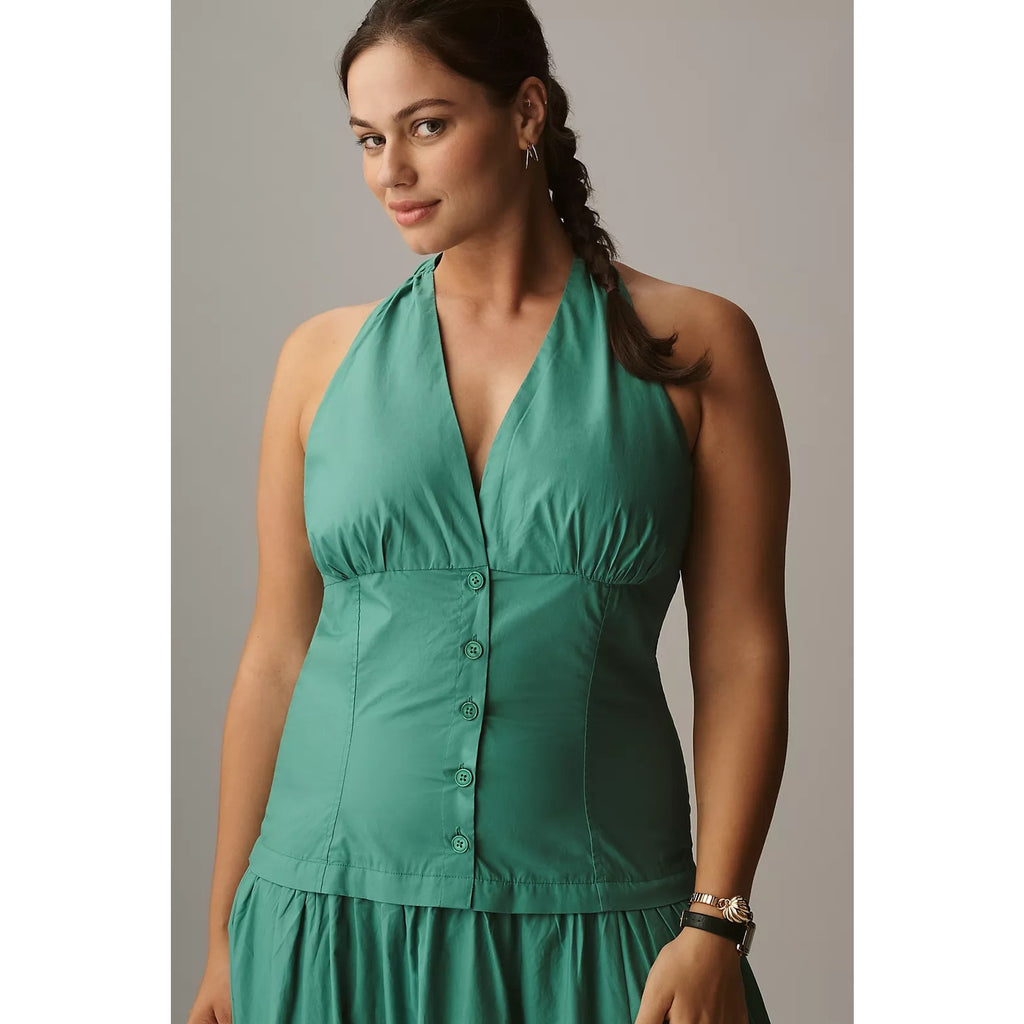 Anthropologie by Maeve Halter V-Neck Drop-Waist Midi Dress Green Anthropologie