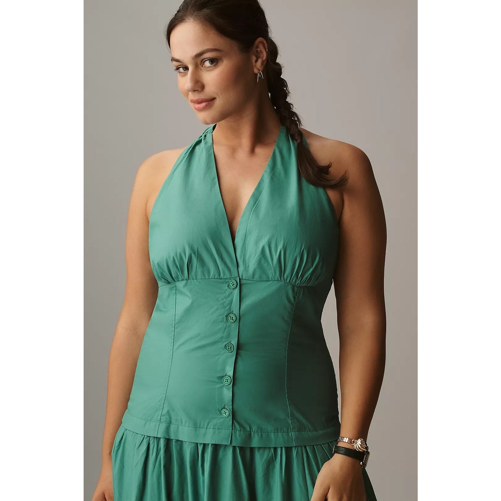 Anthropologie by Maeve Halter V-Neck Drop-Waist Midi Dress Green Anthropologie