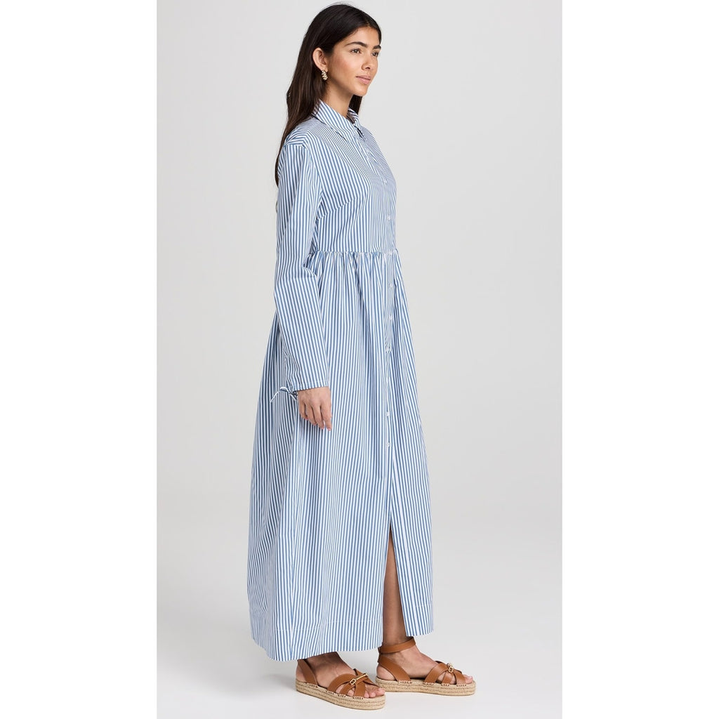 New ONIA Beach Stripe Poplin Maxi Shirtdress $285 LARGE Blue/White BUTTON-FRONT
