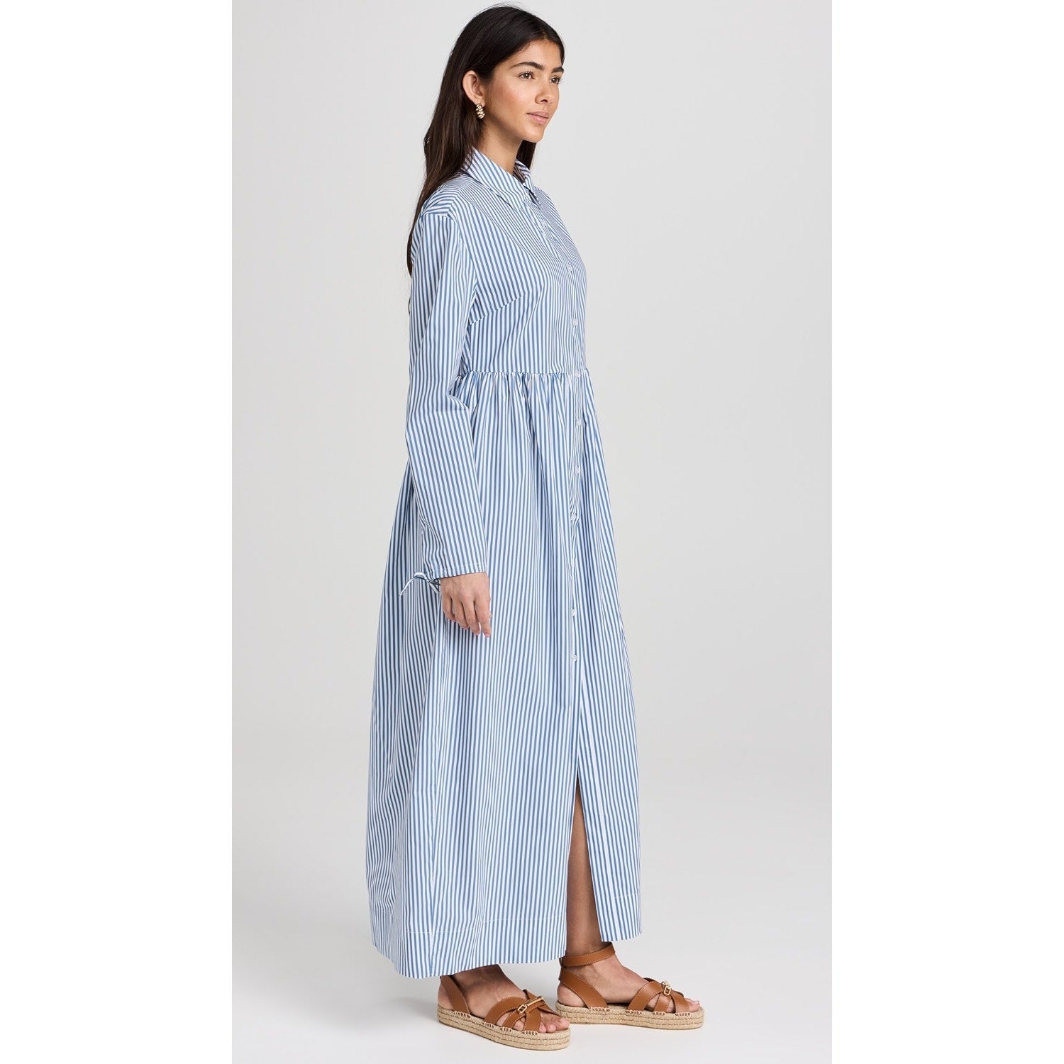 New ONIA Beach Stripe Poplin Maxi Shirtdress $285 LARGE Blue/White BUTTON-FRONT