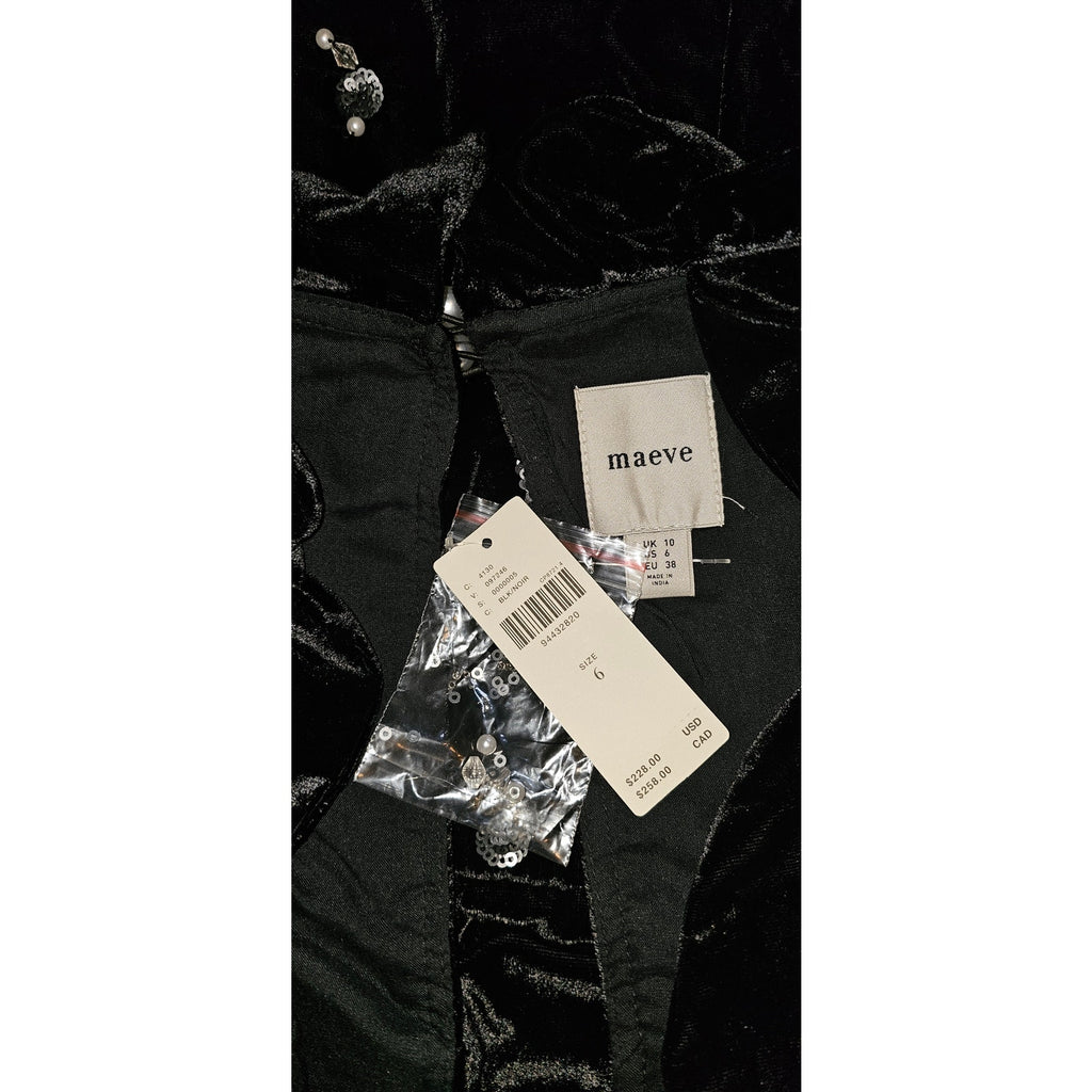 Anthropologie Maeve Short-Sleeve Embellished Velvet Mini Dress $228 SIZE 6