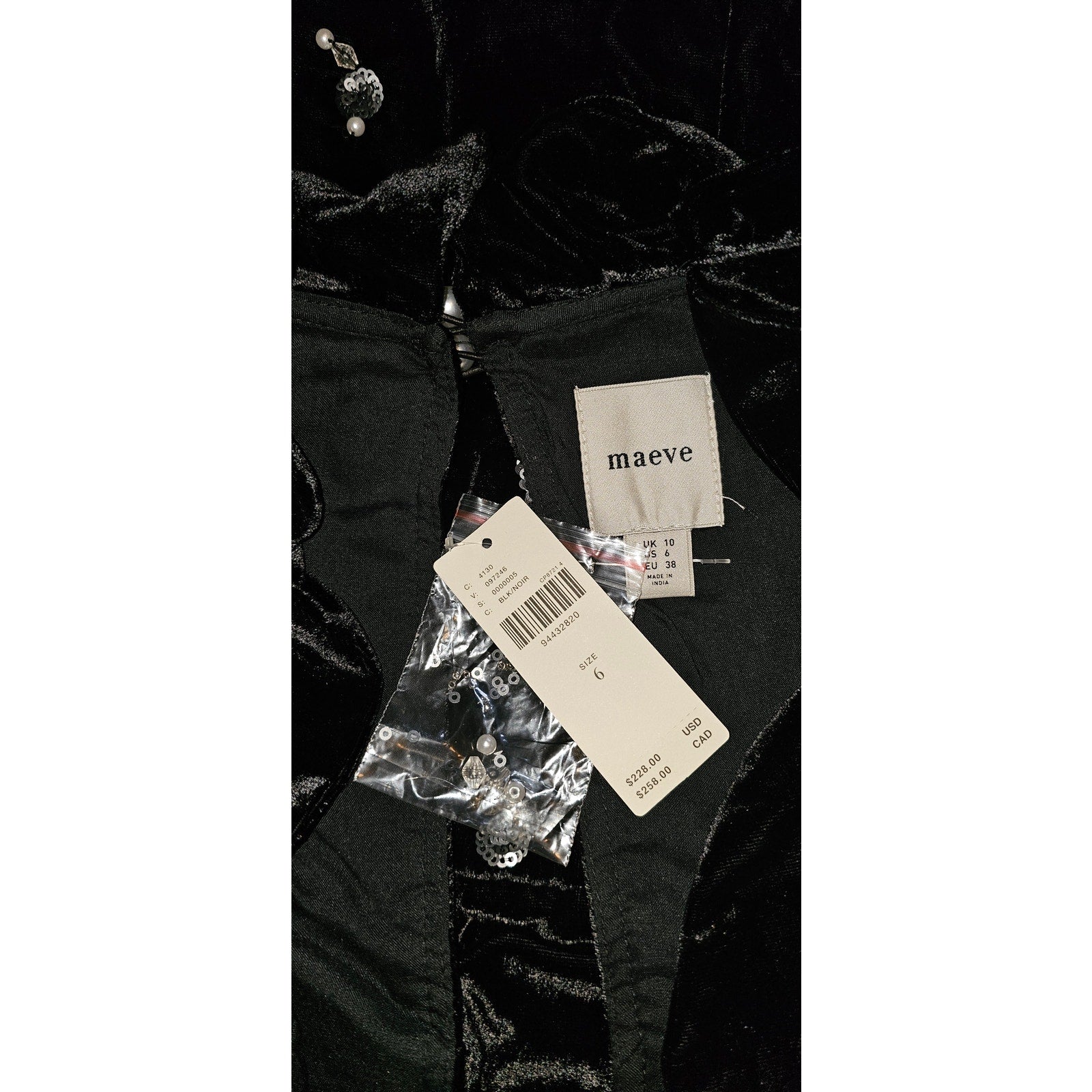 Anthropologie Maeve Short-Sleeve Embellished Velvet Mini Dress $228 SIZE 6