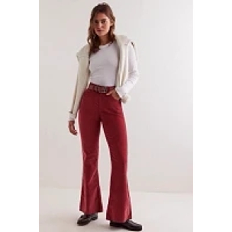 New FREE PEOPLE CRVY Karma Cord Flare Jeans WTF $128 XXL Red Dahlia