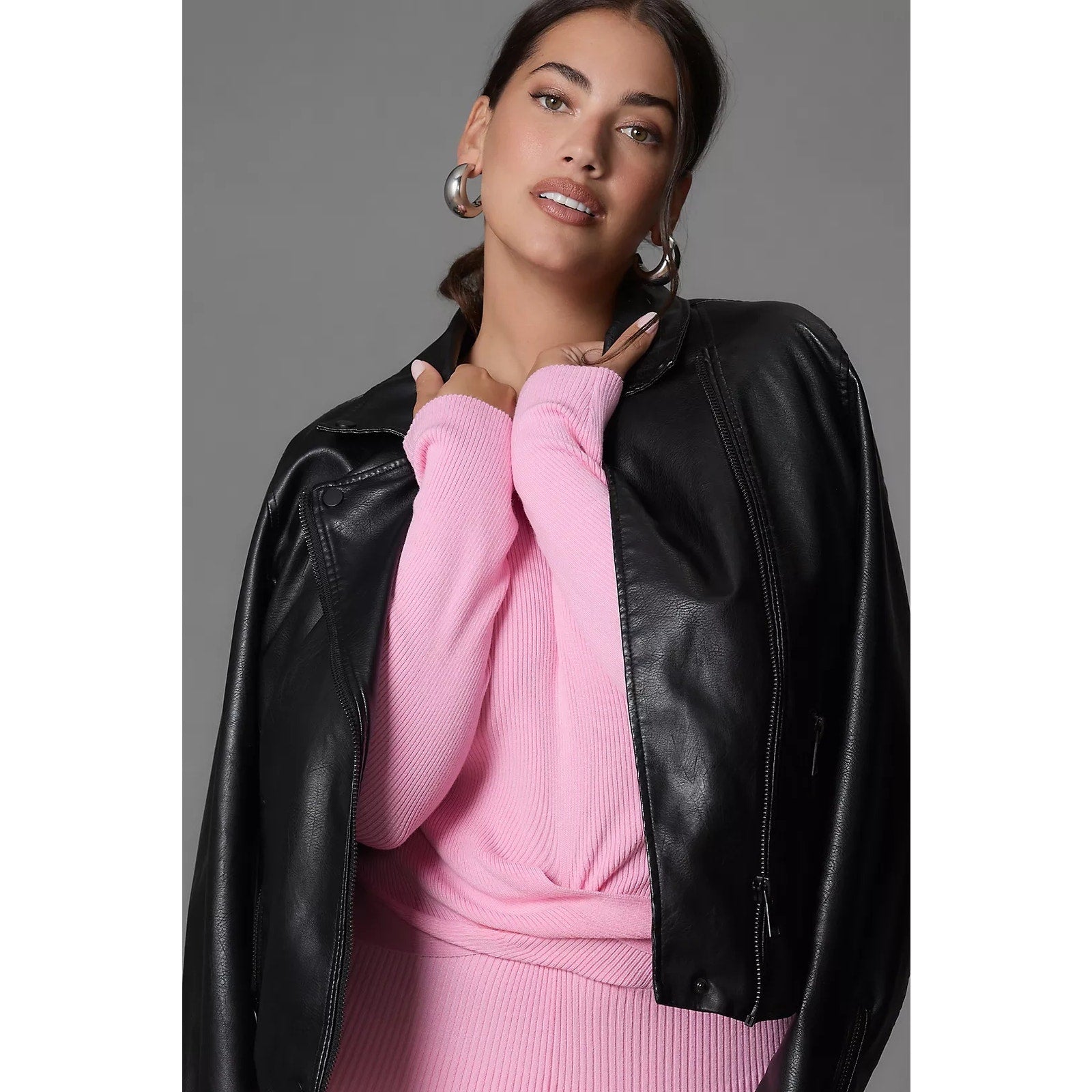 By Anthropologie Long-Sleeve Ribbed Sweater Midi Dress MEDIUM Pink Anthropologie