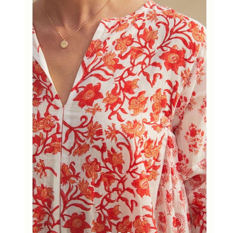 New Anthropologie Ro's Garden Bhopali Dress $220  X-SMALL Red Floral Motif
