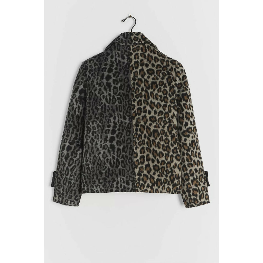 NEW Anthropologie Vigoss $158 Leopard Contrast Coat Size Small Polyester Wool