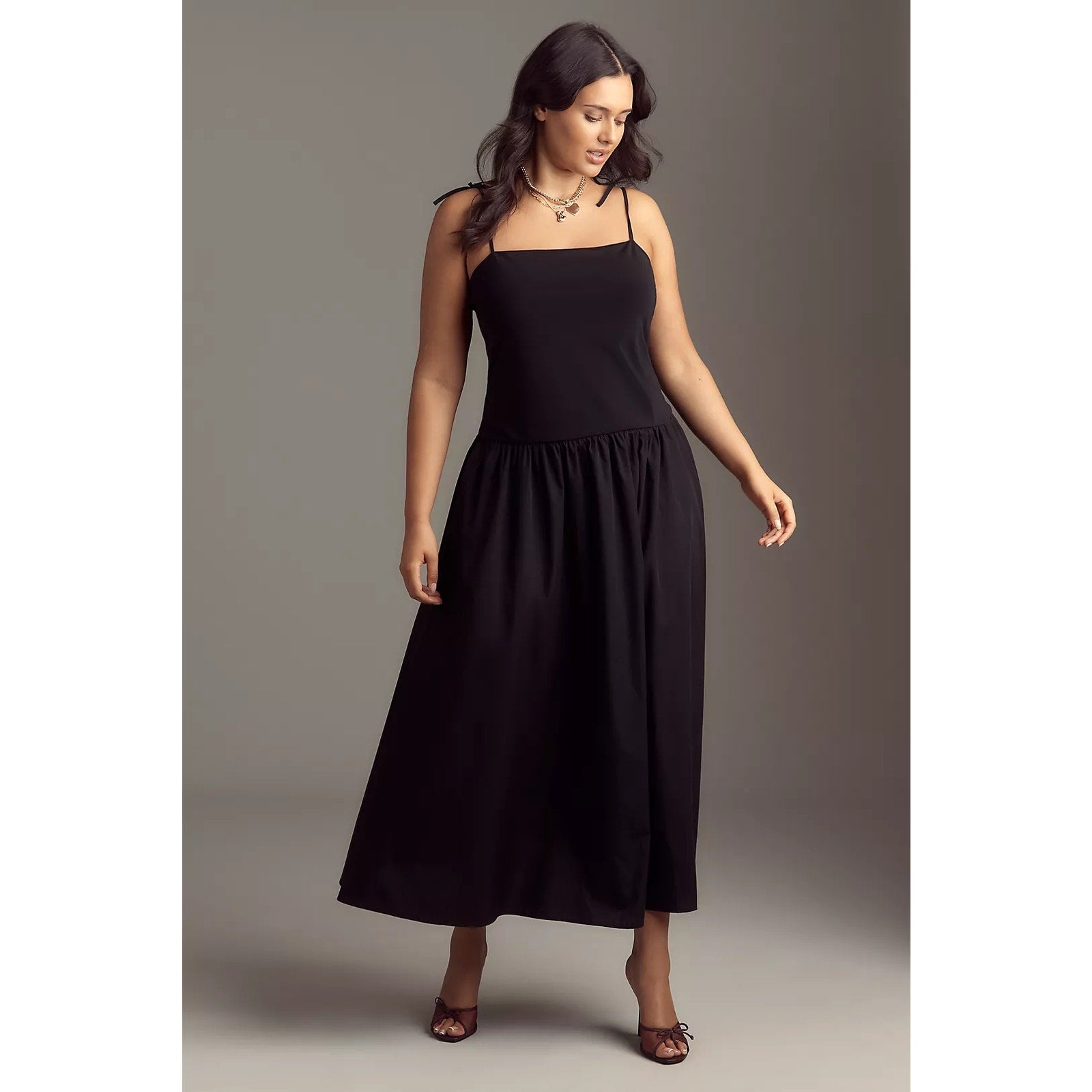 Anthropologie Square-Neck Twofer Midi Dress PLUS 2X Black Anthropologie