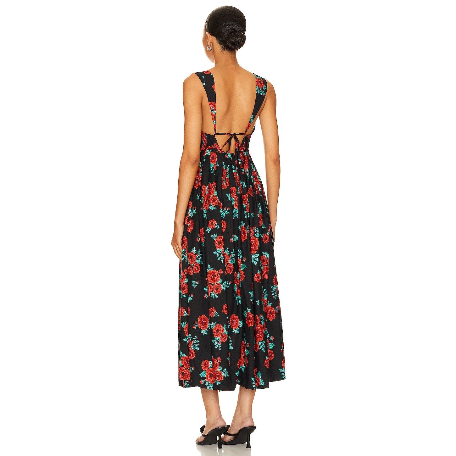 New Free People Lovers Heart Midi Dress $168 Medium Black & Red Floral Lace Trim
