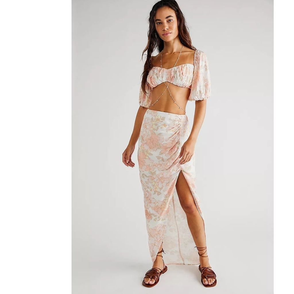 New Free People RUMER Isola Set $488 XL-US 10  Pink Floral ON/OFF THE SHOULDER