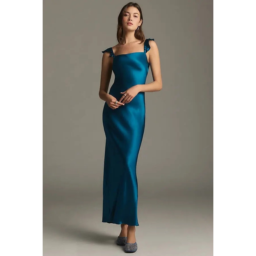 Anthropologie Flutter-Sleeve Square-Neck Maxi Dress $158 SMALL Blue