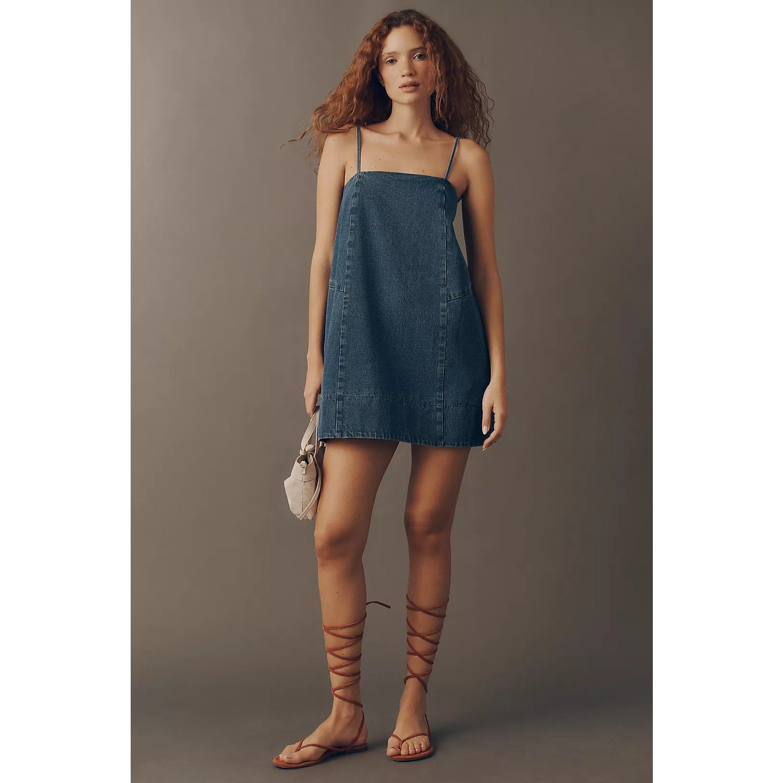 New Anthropologie Mare Mare Cotton Denim Square-Neck Mini Dress $148 L/XL Blue Anthropologie