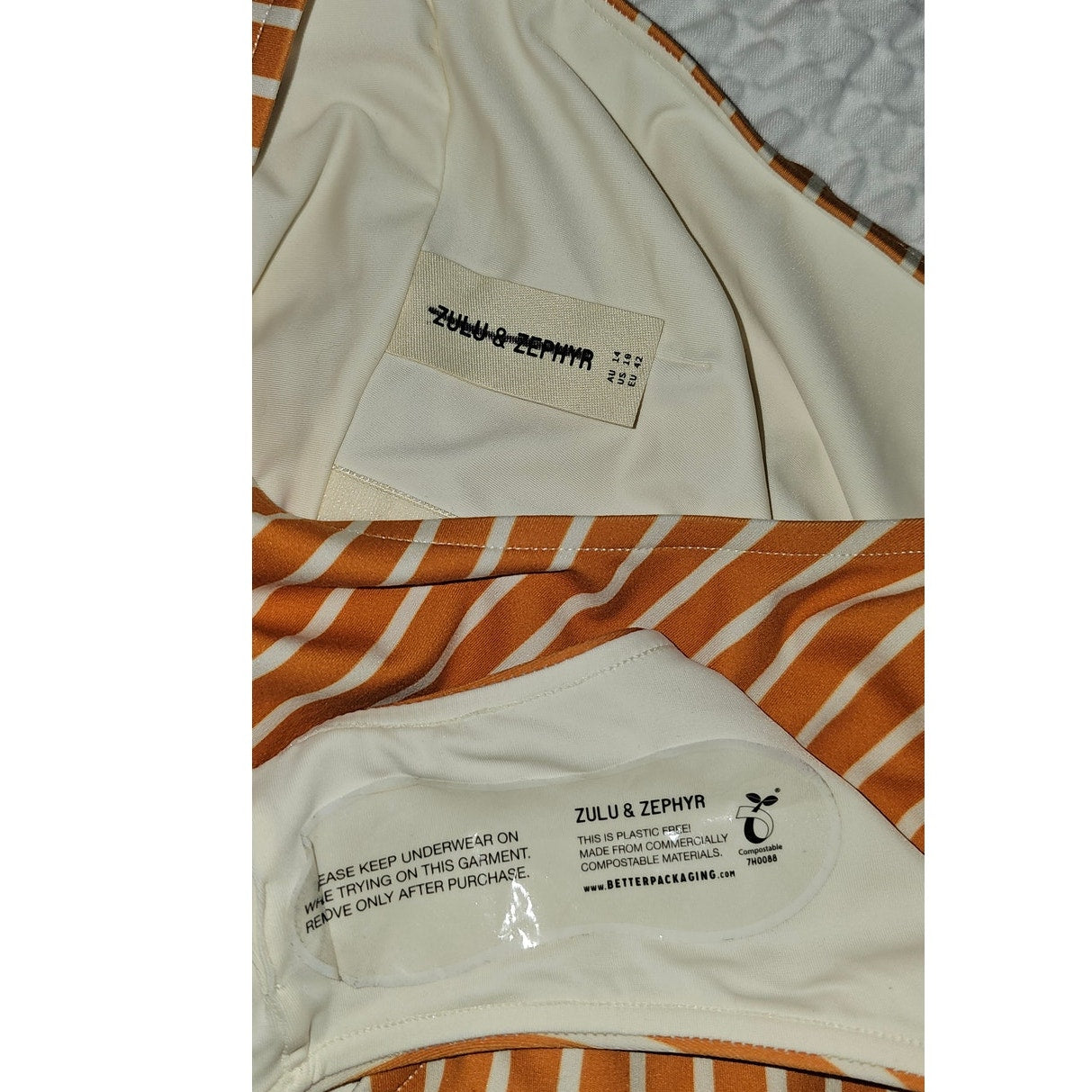 New FREE PEOPLE Zulu & Zephyr Tangerine Stripe One-Piece $180 US 10 Orange