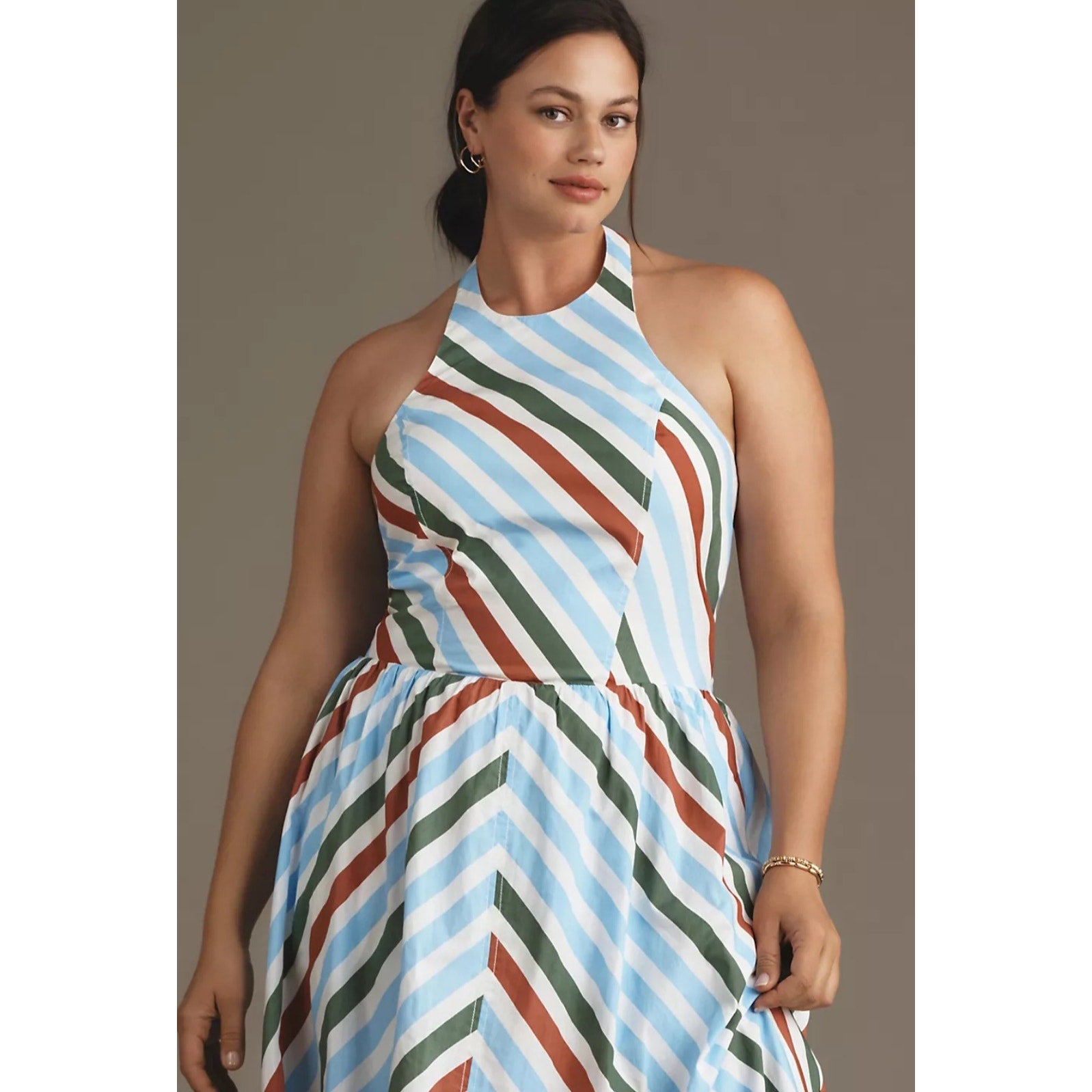 Anthropologie Maeve Halter Midi Sundress XXS Neutral Striped Motif Anthropologie