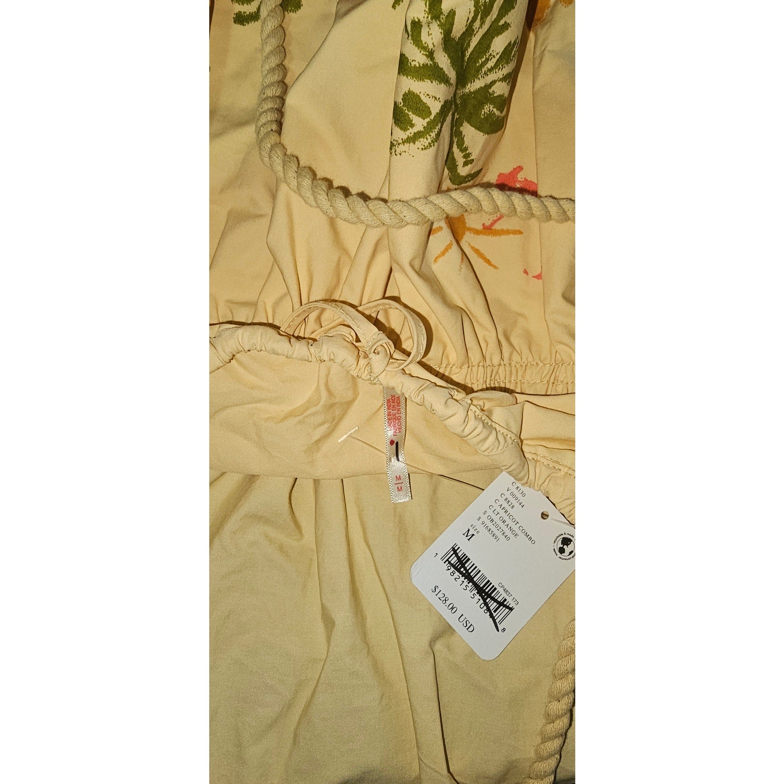FREE PEOPLE Deserted Island Poplin Mini Dress MEDIUM Apricot Combo Free People