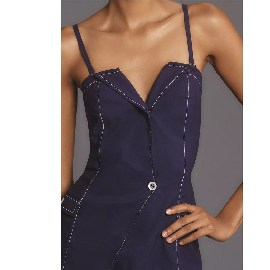Anthropologie Maeve Strapless Linen Mini Dress $158 SIZE 8 Blue Stetchy