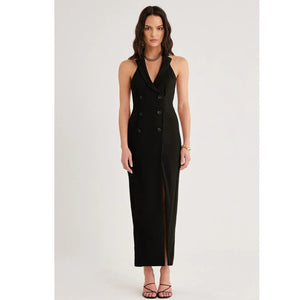 New Free People RUMER Arden Blazer Dress $499 S / US 4 Black Maxi Halter Collar