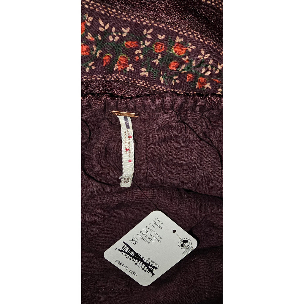 New Free People Lotus Boho Floral Printed Maxi Dress $284 XS/S Fig Plum