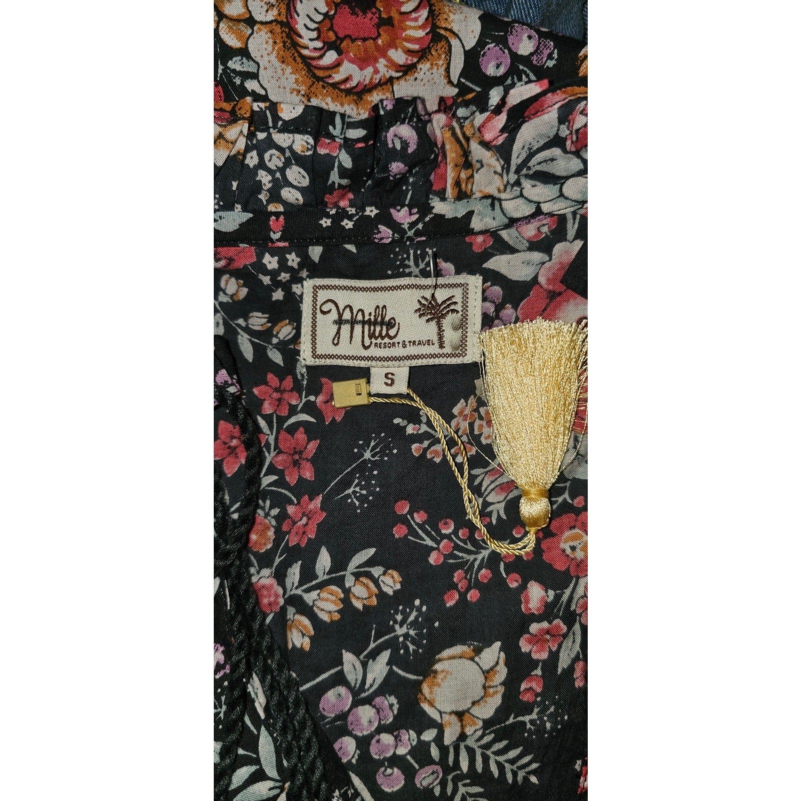 New MILLE Astrid Tasseled Midi Dress $248 SMALL Bloomsbury Floral Long Sleeve
