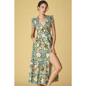 Anthropologie The Peregrine Midi Dress XXS Size 00 Floral Fruit Motif