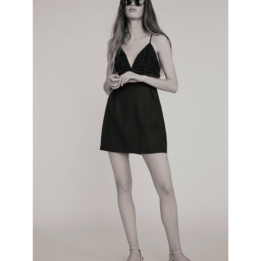 New Free People We Go Together Mini Cocktail Dress $250 BLACK Size 6 LBD Crochet