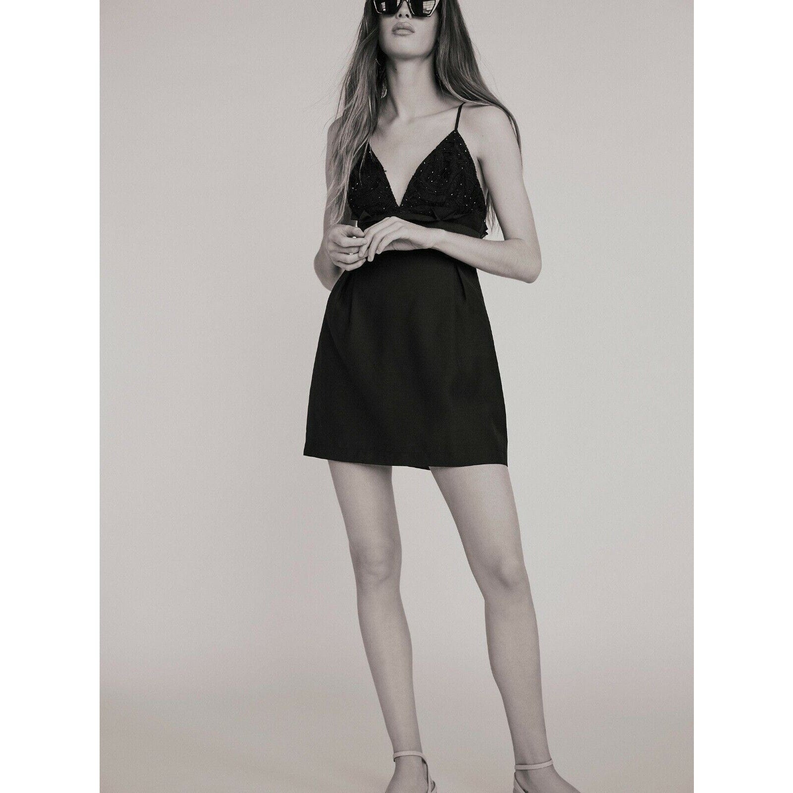 New Free People We Go Together Mini Cocktail Dress $250 BLACK Size 6 LBD Crochet