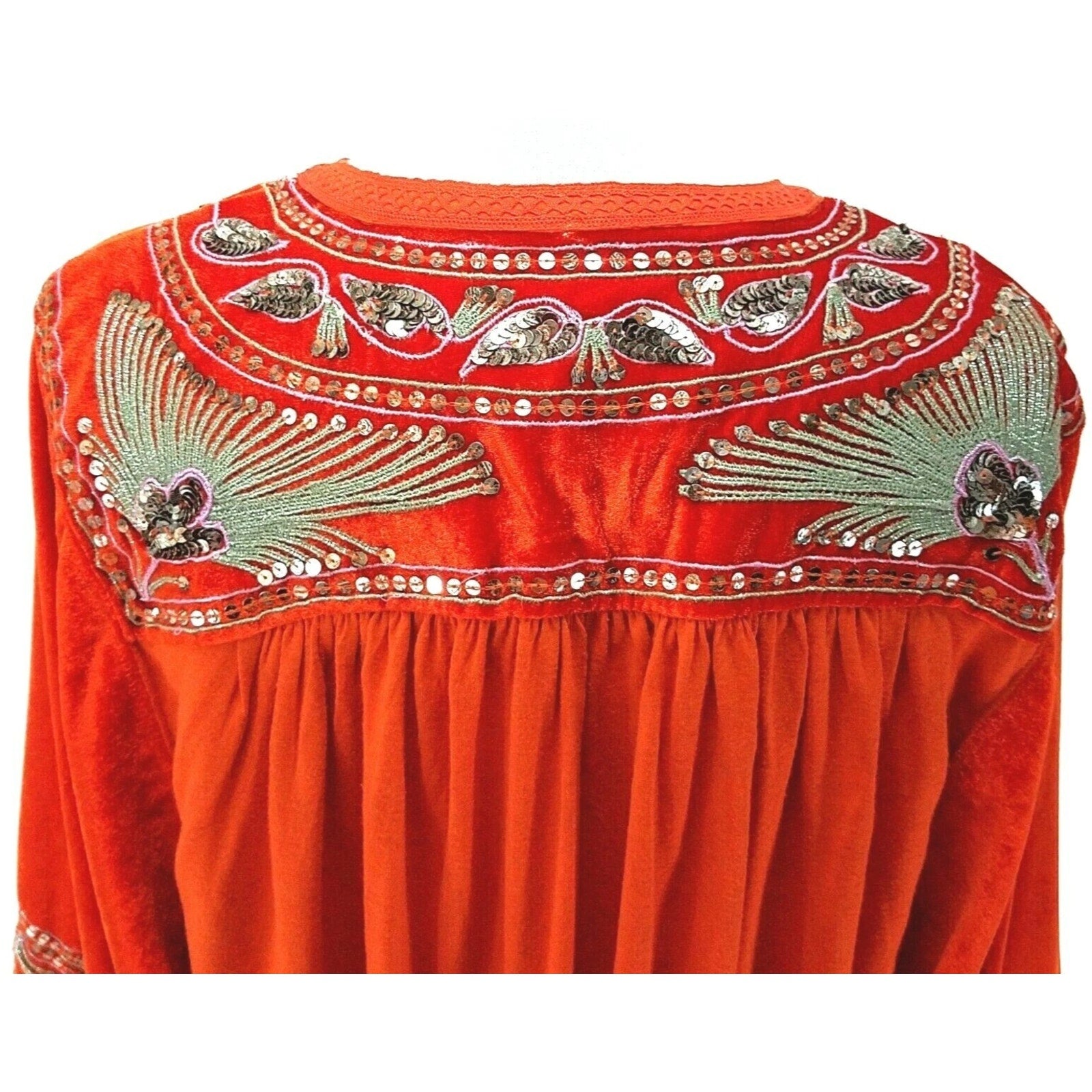 New Free People Hearts Aflame Orange Balloon Long-Sleeve Sequin Top $128 S Red