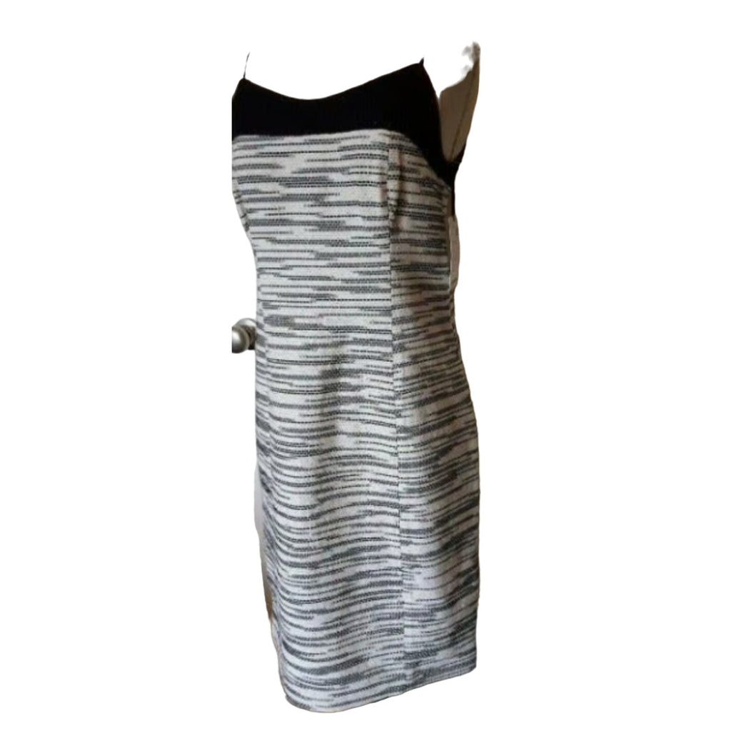 New W By Worth Optic White and Black Striated Jacquard & Lace Slip Dress Sz 8