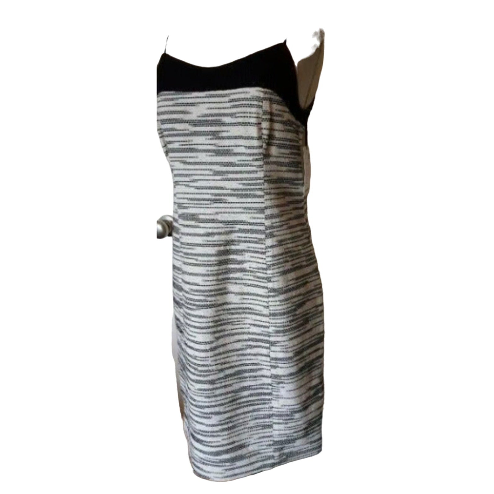 New W By Worth Optic White and Black Striated Jacquard & Lace Slip Dress Sz 8