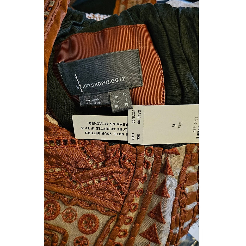 New By Anthropologie Deco Printed Halter Dress $248 SIZE 6 Black & Brown Motif