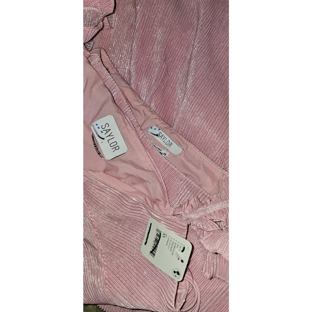 New Free People Saylor Gianna Midi Skirt Set $308 X-SMALL Pink Metallic Crop Top