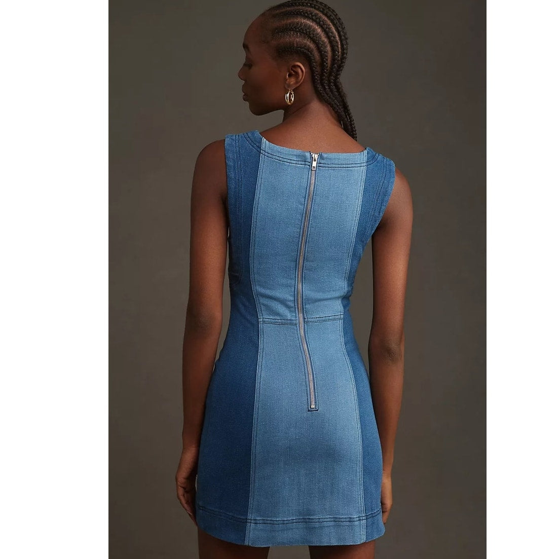 Anthropologie Pilcro Sleeveless Two-Tone Denim Mini Dress $148 SIZE 14 Blue
