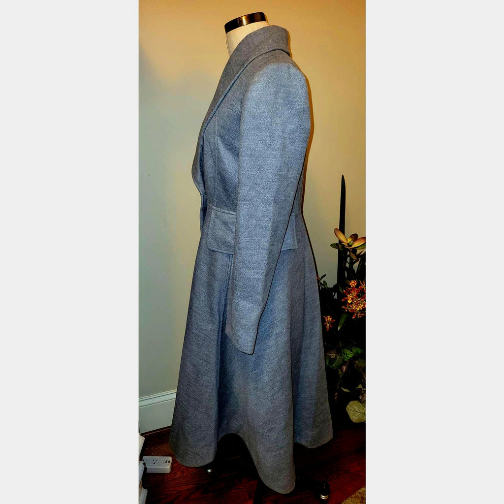 New Anthropologie Shawl Collar Midi Coat $285 GRAY Size 4 Fitted Waist