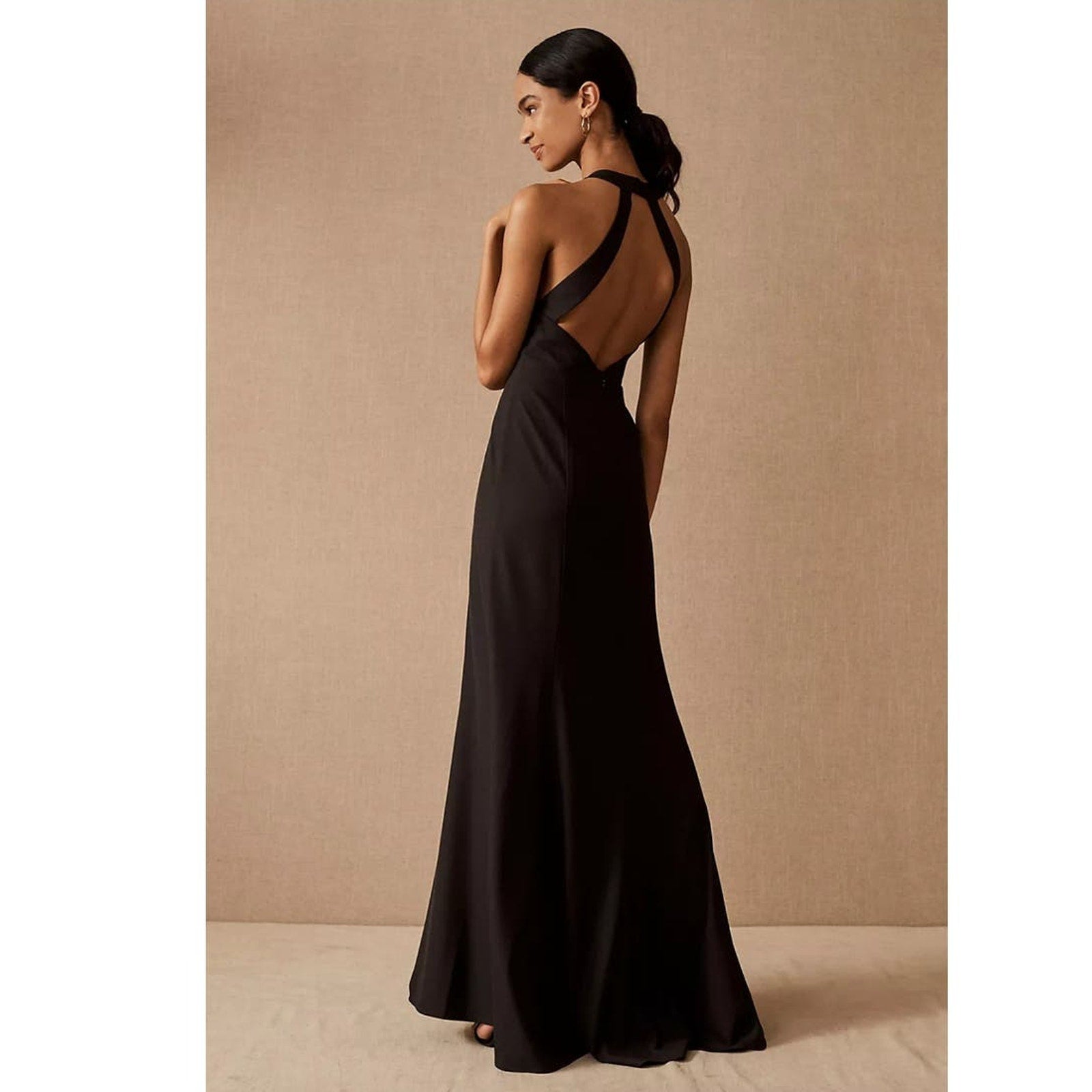 New Anthropologie BHLDN Lennox Halter Open-Back Side-Slit Stretch Crepe Gown 8