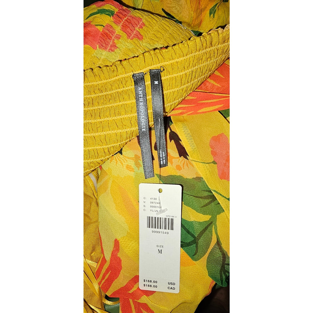 By Anthropologie Halter Slip Midi Dress MEDIUM Yellow Floral Motif Anthropologie