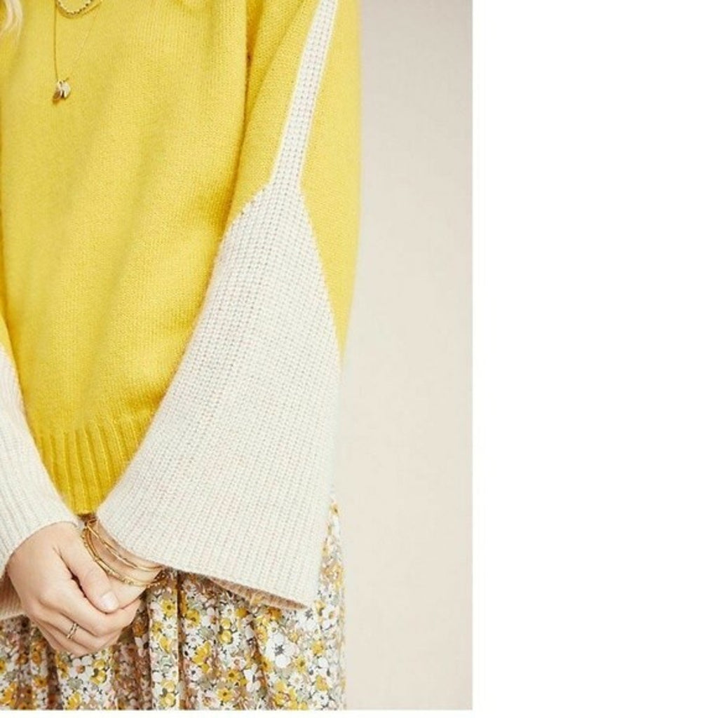 NEW Anthropologie Stellah Nadine Bell Sleeved Sweater Small Yellow Colorblock