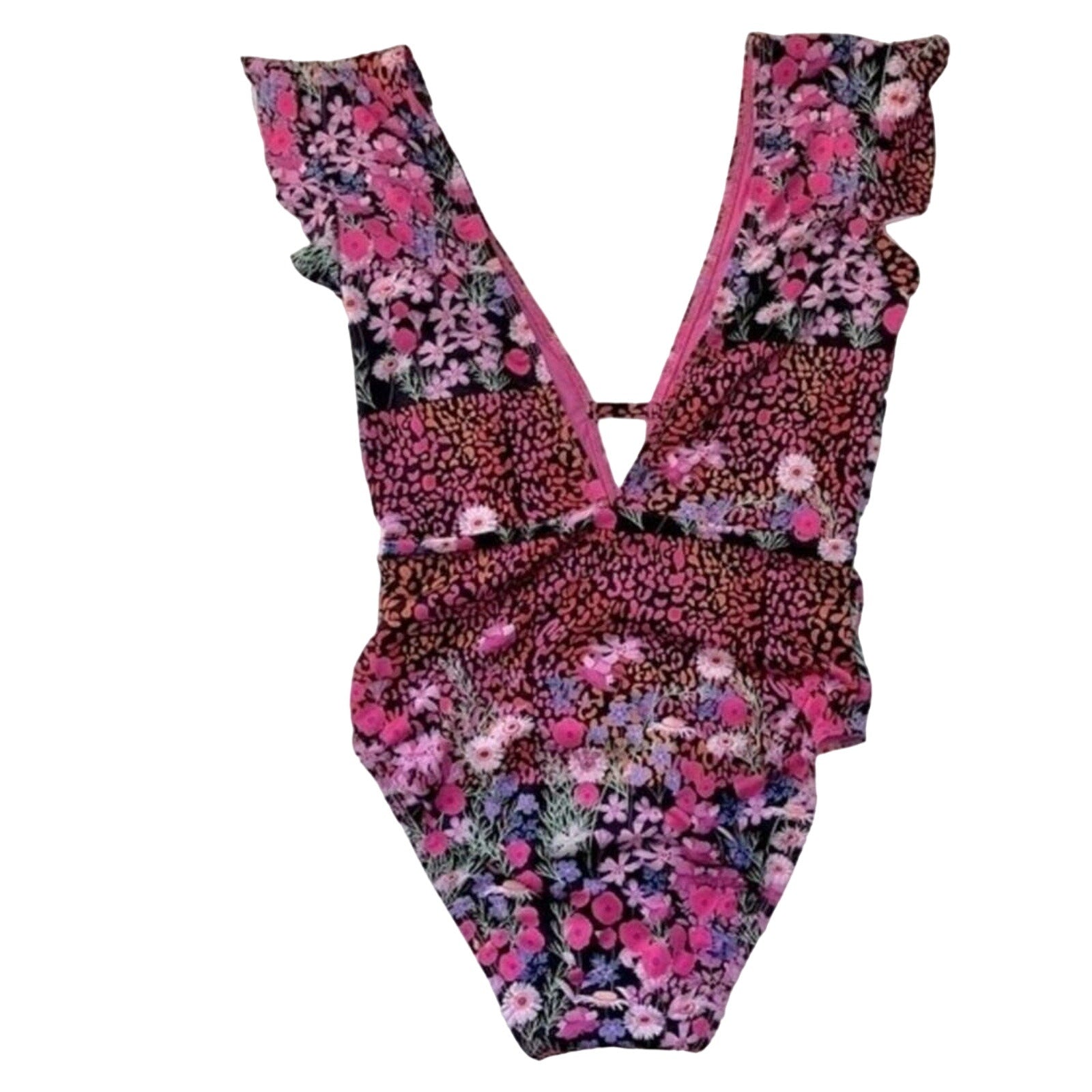 Free People BETH RICHARDS Sophia One Piece Swimsuit SMALL Black Garden Free People