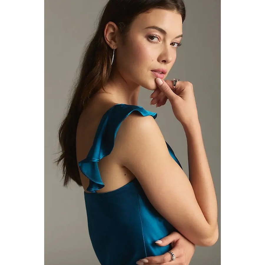 Anthropologie Flutter-Sleeve Square-Neck Maxi Dress $158 SMALL Blue