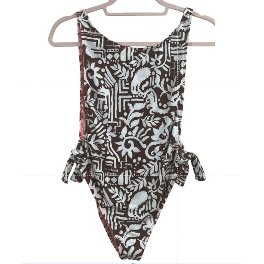 New Free People free-est The Pamela Printed One-Piece Swimsuit $178 XL Brown