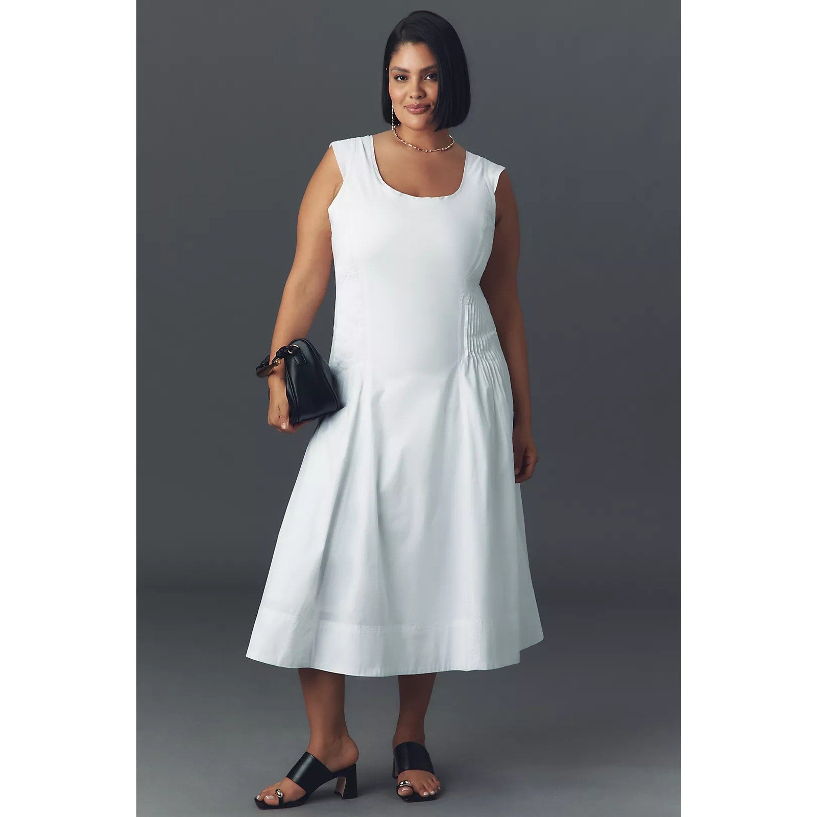 Anthropologie Sleeveless Scoop-Neck Midi Dress PLUS 2X White Pleats Anthropologie