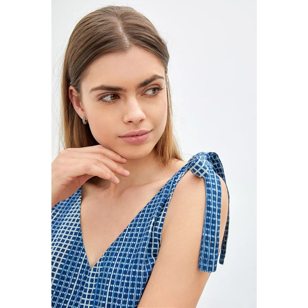 New Anthropologie by Kopal Geo Striped Wide-Leg Jumpsuit $198 Size XS Blue