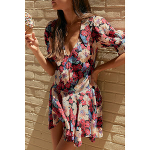New FREE PEOPLE Sugar Crush Mini Dress $148 X-SMALL Black Red Floral Combo