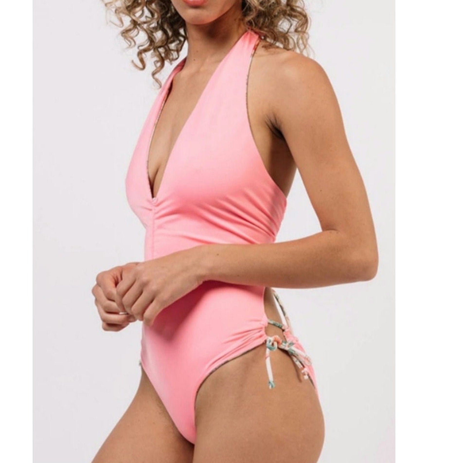 Free People x HAH Ruched Floral Bodysuit SWIMSUIT X-SMALL Reversible Free People