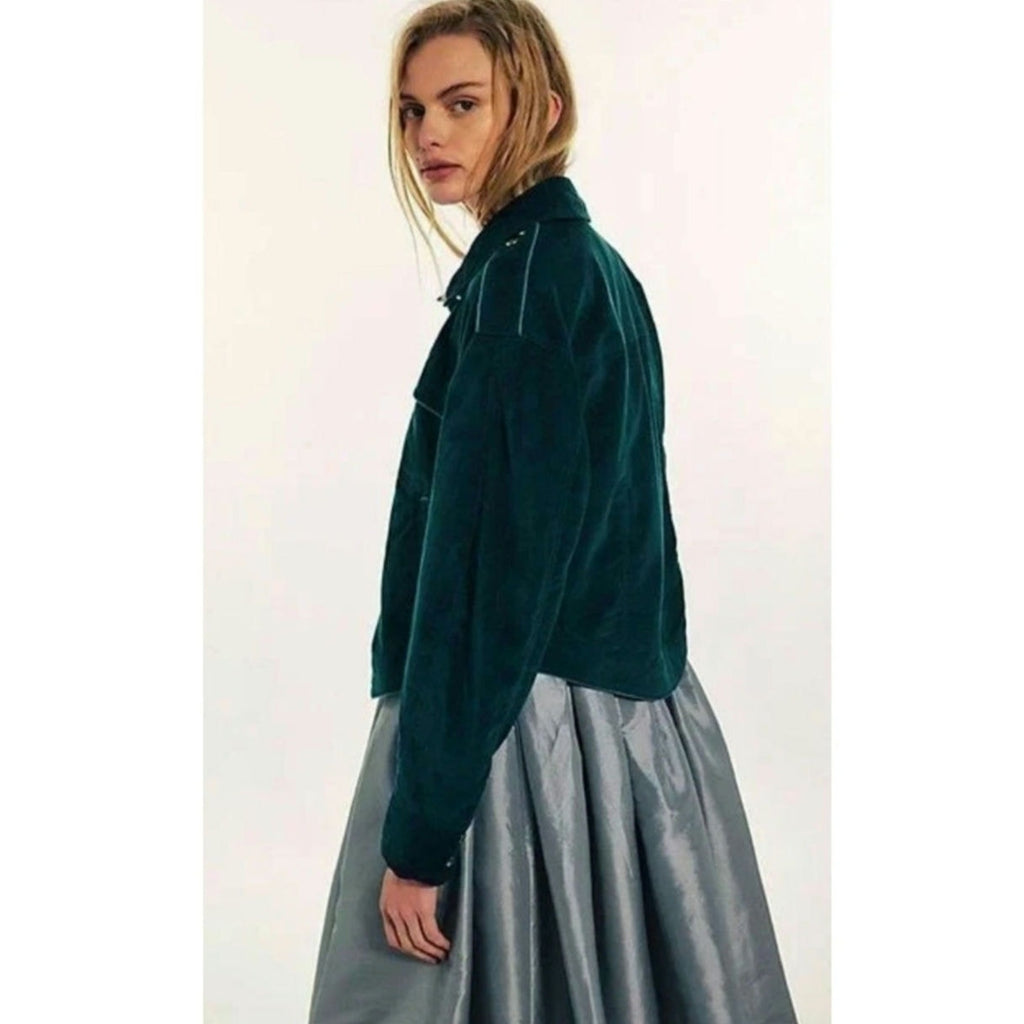 New FREE PEOPLE We The Free Officer Velvet Jacket $198 X-SMALL Emerald Green