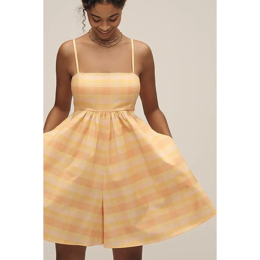 Anthropologie Hutch Sleeveless Bandeau Romper MEDIUM Yellow Plaid Anthropologie