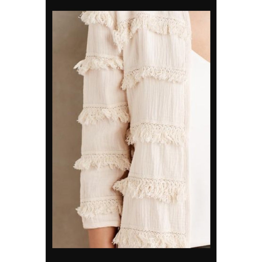 NEW Anthropologie Fringe-Stripe Car Coat by Harlyn Size S